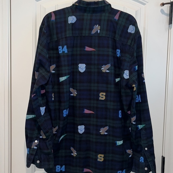 Preppy collegiate varsity game day long sleeve plaid button down shirt unisex XL - Picture 8 of 13